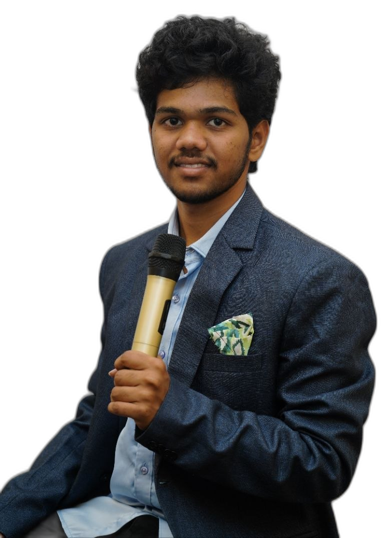 Kavya leading a session with a microphone